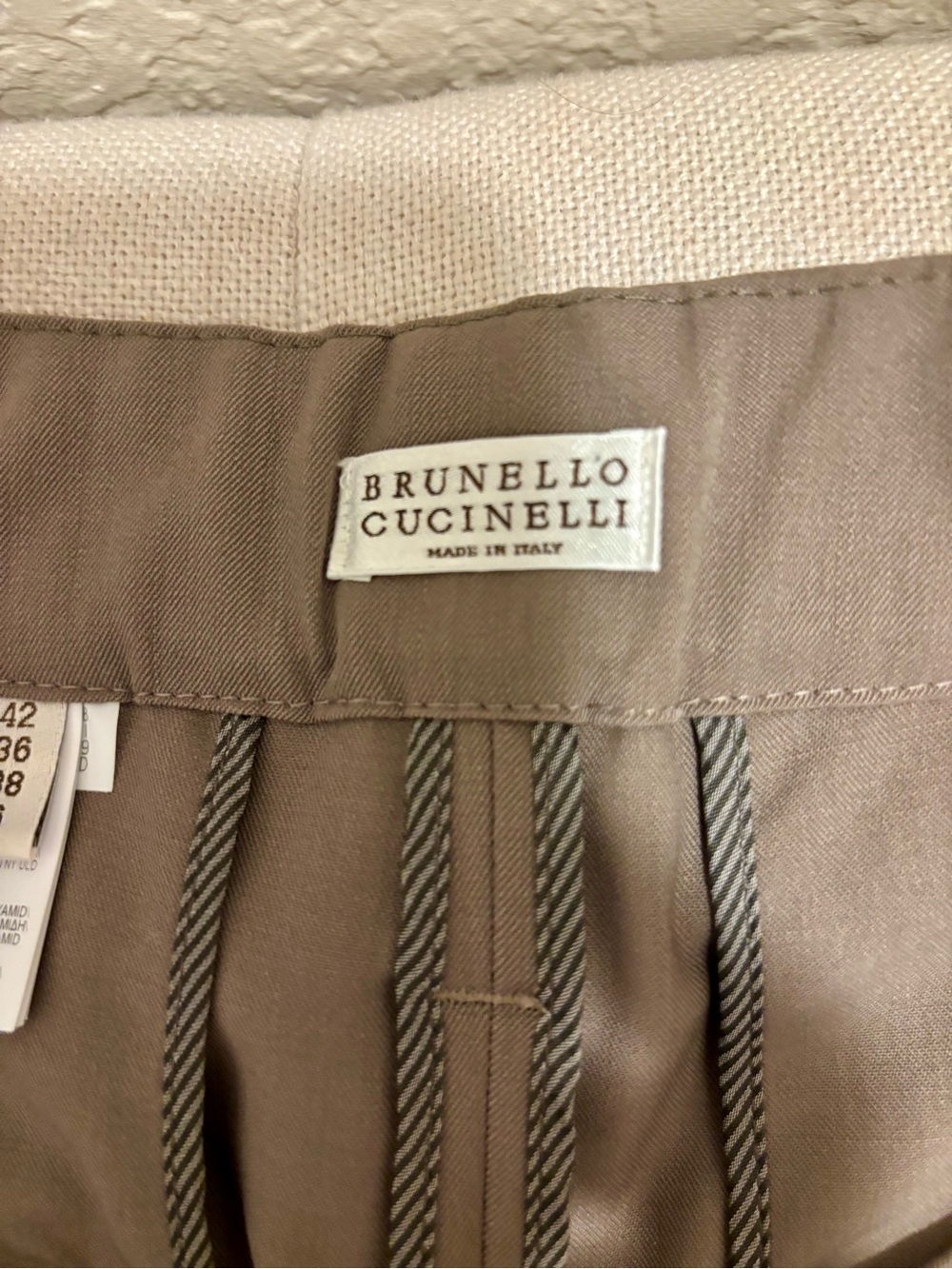 Brunello Cucinelli Taupe Pleated Chinos with Fabric Belt - Picture 3 of 8